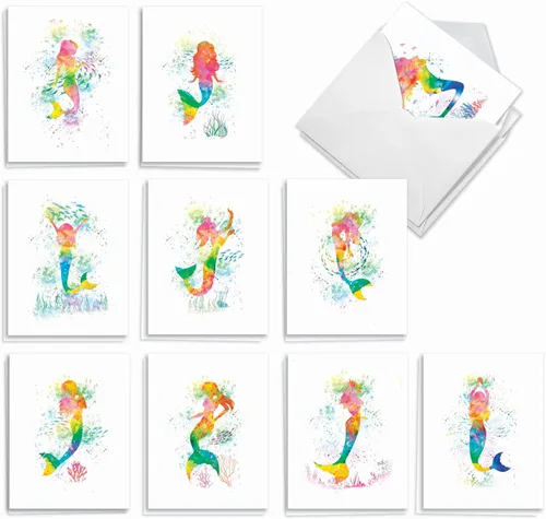 The Best Card Company Juego de 20 tarjetas de agradecimiento en caja surtidas con sobres 2 cada uno, 10 diseños (4 x 5.12 pulgadas) - Funky Rainbow