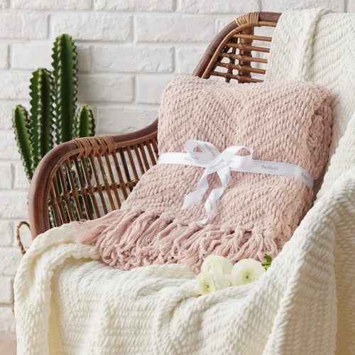 Miniatura 4 de Bedsure Mantas de punto para sofá - Manta de chenilla tejida con textura - Manta boho súper suave y cálida con borlas para cama, sofá y sala