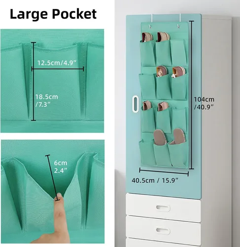 Miniatura 5 de Organizador de zapatos sobre la puerta, soporte de almacenamiento colgante con 12 bolsillos grandes para puerta de armario, zapatos para hombres