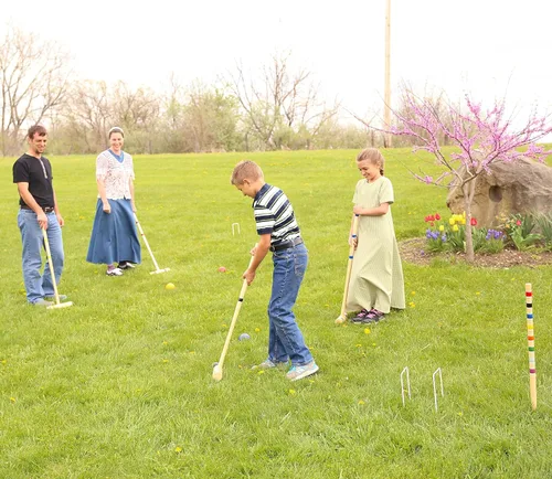 Miniatura 2 de Juego de Croquet Deluxe para 8 jugadores con bolsa de transporte (cuatro asas de 28 pulgadas/cuatro asas de 32 pulgadas)