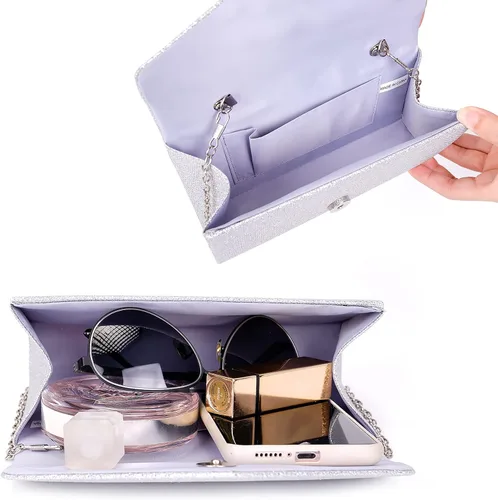 Miniatura 5 de Larcenciel Bolsos de mano para mujer, con lentejuelas brillantes, bolsa de noche con cadena, elegante vestido de fiesta de graduación, bolso de novia