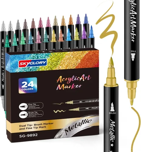 Bolígrafos de pintura acrílica metálica de doble punta de 24 colores para pintura roca, marcadores metálicos y marcadores de pintura para