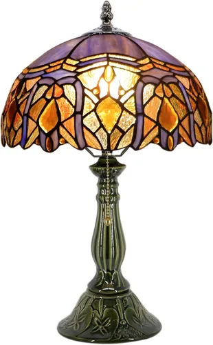 Tiffany Lamp Stained Glass Table Lamps Purple Jewelry Baroque Style Desk Lamp 12X12X18.5 Inch Bronze Ceramic Base Reading Light Suitable for Bedside