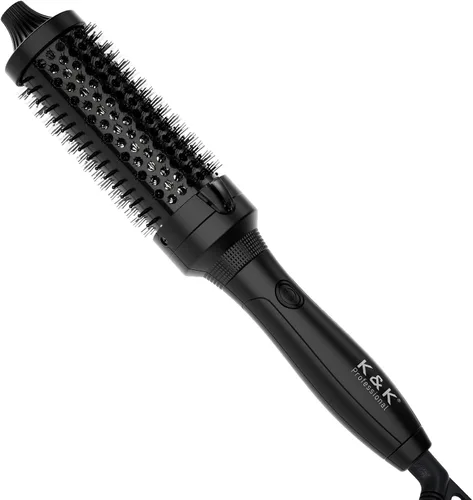 K&K Cepillo térmico, cepillo térmico redondo iónico calentado, para hacer el cabello más suave y brillante, fácil de usar, no para secado con Negro