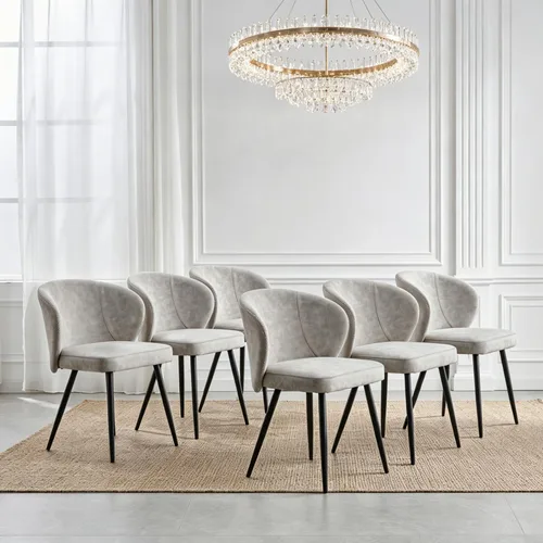 Miniatura 32 de Juego de 2 sillas de comedor negras Stabrech, sillas de comedor con respaldo curvo, sillas de comedor modernas de bouclé tapizadas para la sala