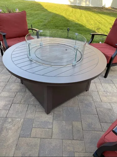 Miniatura 5 de AMS Chimenea redonda de 23 pulgadas, protector contra el viento de vidrio Panel protector de llama de vidrio templado transparente. Resistente al