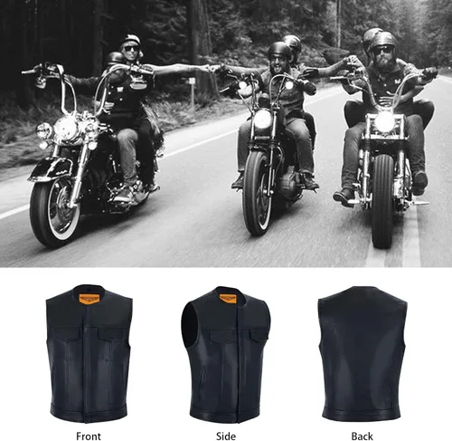 Miniatura 2 de GARGOYLE BELLS Chaleco de cuero para hombre, estilo SOA, con bolsillos para pistolas, chaleco para motociclista, para hombre Negro