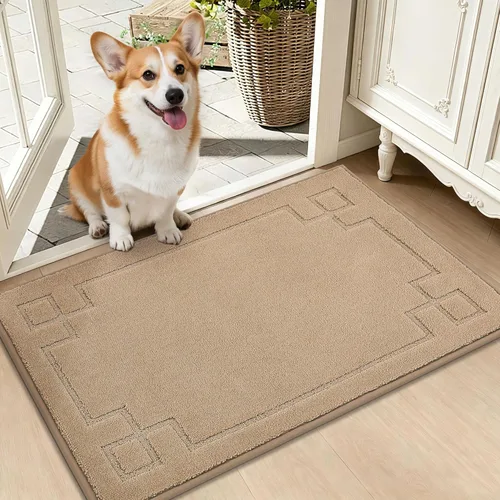 Miniatura 23 de BEQHAUSE Alfombra de Puerta 81 x 122 cm, Alfombras Antideslizantes para Interior Alfombras de Entrada Lavables de Perfil Bajo y Absorbentes, Marrón