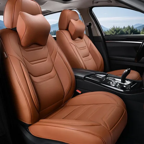 Miniatura 9 de TIEHESYT Fundas de asiento delantero de automóvil color rosa, par de fundas de cuero transpirable para asientos delanteros y reposacabezas, funda