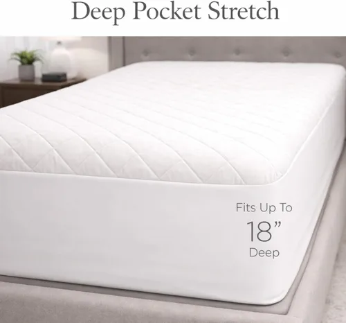 Miniatura 4 de Continental Bedding Harmony Collection - Protector de colchón acolchado 100% algodón superior de alto GSM, bolsillo profundo de hasta 18 pulgadas