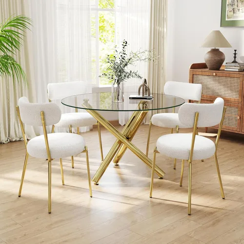 Miniatura 31 de Juego de mesa de comedor redonda de cristal negro para 2, juego de mesa de cocina pequeña y moderna de 36 pulgadas con 2 sillas de comedor tapizadas