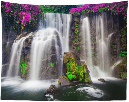 Miniatura 10 de BELECO Tapiz de lago bosque, pintoresco tapiz de cascada de montaña, tapiz para colgar en la pared, increíble cascada en el parque nacional