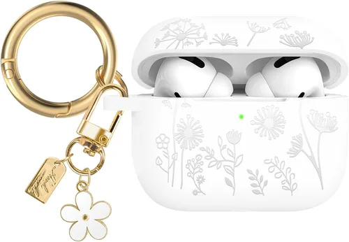 Miniatura 11 de Funda con grabado de flores compatible con AirPods Pro 2 2022, funda de silicona para AirPods Pro de 2ª/1ª generación con bonito llavero de flores