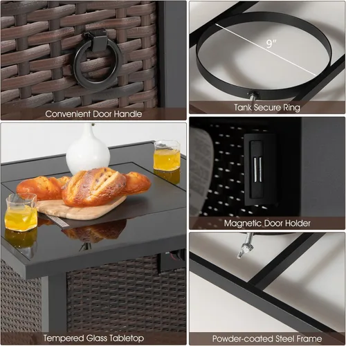 Miniatura 6 de Tangkula Juego de muebles de patio de 7 piezas con mesa para fogata, 50,000 BTU 32 pulgadas de propano con cubierta impermeable, juego de mimbre