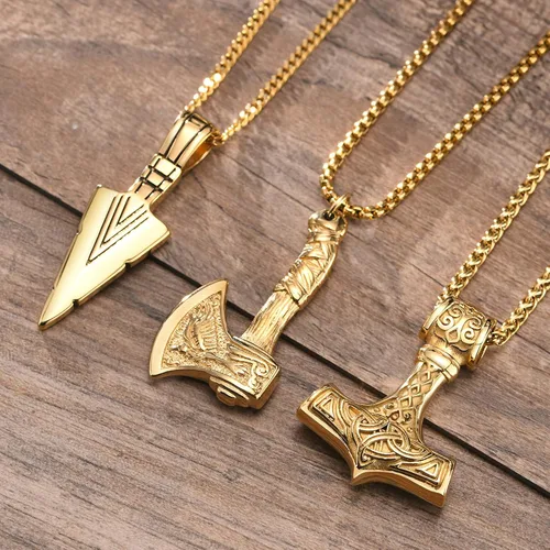 Miniatura 4 de VNOX Collar vikingo para hombre - Collar con colgante de martillo de Thors vikingobrújula nórdicanudo celtaloboamuleto nórdico