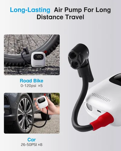 Miniatura 5 de Mini bomba de aire, inflador de neumáticos portátil de 150 PSI con medidor de presión digital, compatible con válvulas Presta y Schrader