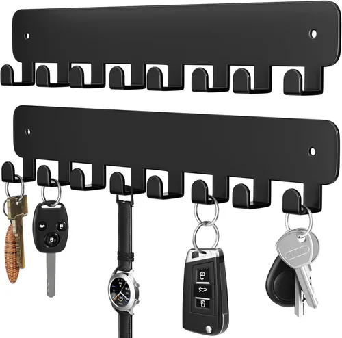 Miniatura 9 de pickpiff Soporte para llaves de pared, soporte adhesivo para llaves con 8 ganchos para llavero de automóvil, organizador de llavero de metal, negro