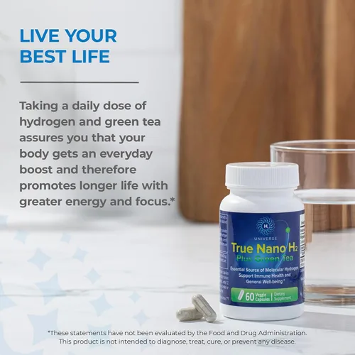 Miniatura 8 de True Nano H2 con té verde de H2 Universe Hidrógeno molecular con nanoburbujas de hidrógeno activo, aumenta la energía, potente antioxidante 60