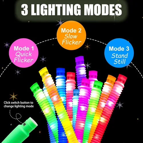 Miniatura 4 de UrChoice Varillas luminosas, 8 tubos LED Pop para fiesta, collares brillantes, juguetes de campamento iluminados, juego imaginativo, decoraciones