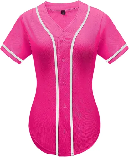 babyhealthy Camiseta de béisbol para mujer, con botones, lisas, hip hop, softbol, deportiva, camiseta deportiva