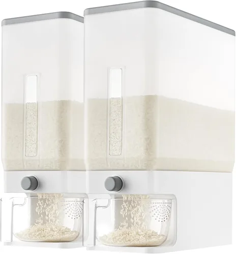Miniatura 16 de Dispensador de arroz Lifewit 25 libras (11.3 kg), contenedor de almacenamiento de arroz sellado a prueba de humedad con taza de medición