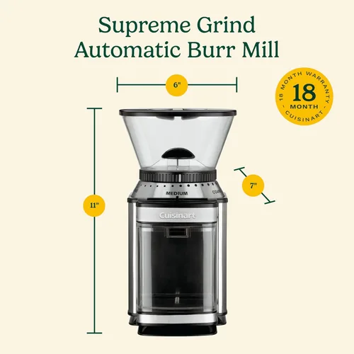 Miniatura 8 de Cuisinart Molinillo de café eléctrico de un solo toque con selector de molienda de 18 posiciones, acero inoxidable, DBM-8P1