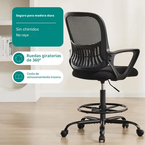 Miniatura 4 de DUMOS Silla de dibujo, silla de escritorio de oficina alta ajustable en altura con reposabrazos fijos y cómodo soporte lumbar para escritorio