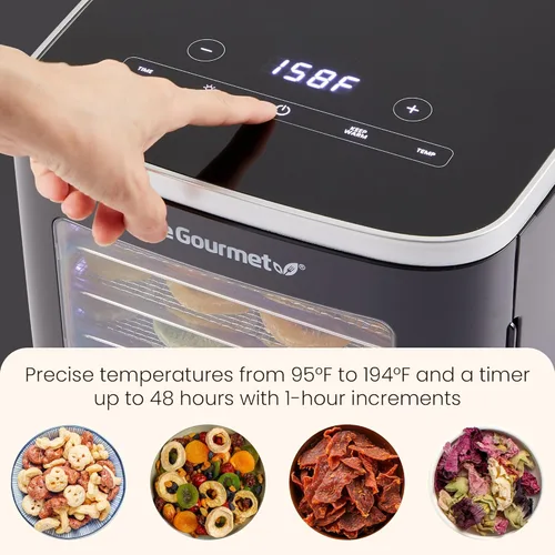 Miniatura 4 de Elite Gourmet EFD809D Deshidratador de Alimentos con 5 Bandejas de Acero Inoxidable, Temperatura y Tiempo Ajustables + Mantener Caliente, Incluye