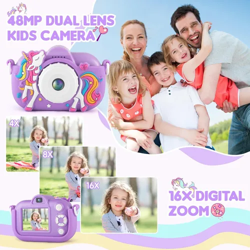 Miniatura 4 de Cámara para Niños Juguetes para Niñas de 3 4 5 6 7 8 Años, Cámara Selfie de Doble Lente HD de 48MP para Niños, Cámara Digital para Niños de Video HD