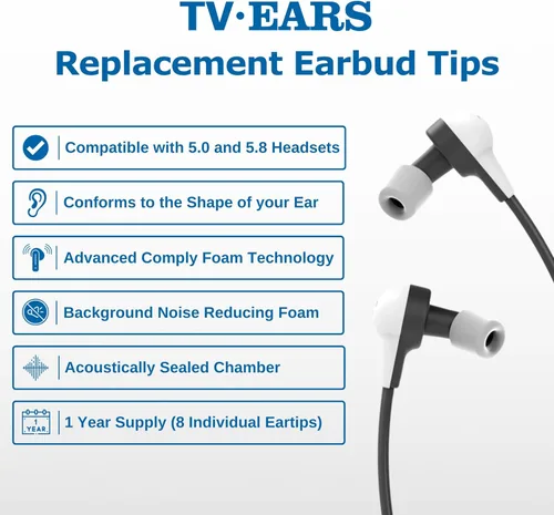 Miniatura 4 de TV · EARS Puntas de repuesto originales para auriculares originales de 4 pares, auriculares digitales y 5.8 de orejas de TV digital, suministro de 1