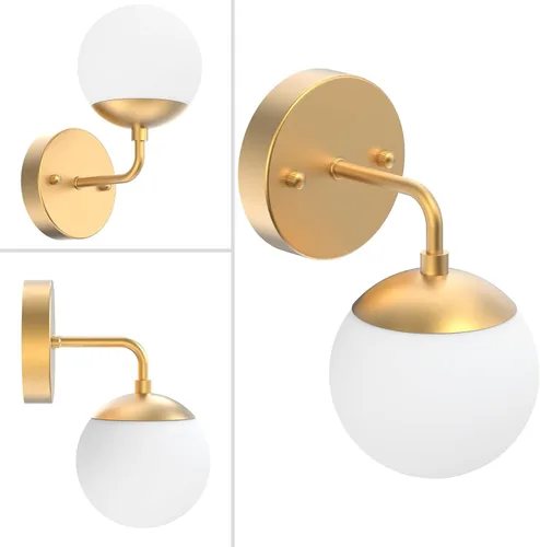 Miniatura 2 de Tipace Aplique de pared dorado 1 luz, aplique de pared globo moderno de mediados de siglo, lámpara de pared dorada para restaurante, sala de estar