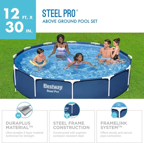 Miniatura 2 de Bestway Steel Pro - Juego de piscina redonda sobre el suelo de 12 x 30 pulgadas, incluye bomba de filtro de 330 gal