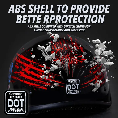 Miniatura 2 de CARTMAN Casco de media cara para motocicleta Cruiser Scooter, diseño de bandera americana con calavera, aprobado por DOT para bicicleta, patineta