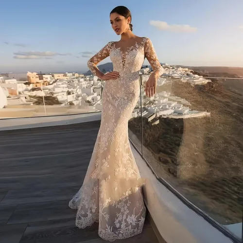 Miniatura 57 de Vestido de novia formal sin tirantes con encaje, largo de sirena para mujer 2019 WD162