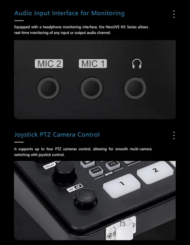 Miniatura 5 de SPROLINK NeoLIVE N5S 5 Canales de Entrada Conmutador de Transmisión de Video Diseño de Laptop con Pantalla de 10.1 pulgadas, con Entradas Duales 4K