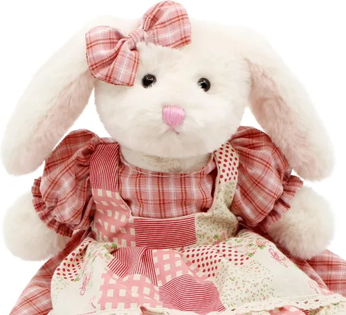 Miniatura 5 de Oitscute Pequeño y suave conejo de peluche blanco con vestido de cuadros rojos, juguete de 38 cm para bebés y niñas Conejo blanco con vestido rojo a