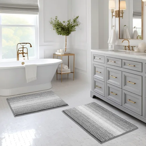 Miniatura 29 de BSICPRO Juegos de Alfombras y Tapetes para Baño, Juego de Alfombra de Baño de Felpilla Gruesa Absorbente de 2 Piezas Antideslizante, Tapetes Suaves