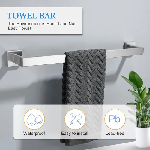 Miniatura 2 de Juego de accesorios de baño de barra de toalla de níquel cepillado Juego de accesorios de baño Incluyendo doble toallero, anillo de toalla, gancho 6
