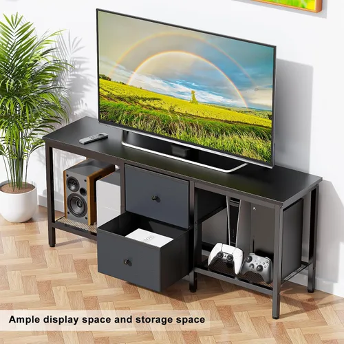 Miniatura 6 de Soporte de TV adecuado para televisores de hasta 55 pulgadas, centro de entretenimiento con cajones y estantes de almacenamiento, mesa consola Negro
