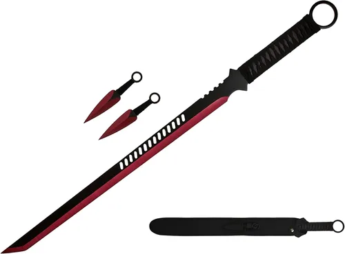 Miniatura 2 de Wartech K1020-65-BL 440 espada machete de ninja de acero inoxidable con cuchillos para lanzar (2 piezas), 27 pulgadas, azul