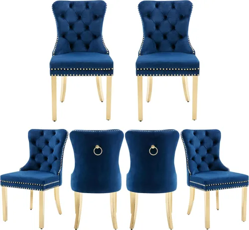 Miniatura 35 de Juego de 2 Sillas de Comedor, Sillas de Terciopelo Acolchado con Patas Modernas de Acero Inoxidable, Ribete de Remaches con Anilla Metálica