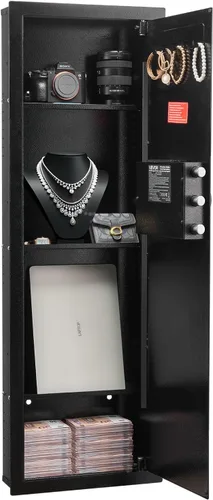 Miniatura 11 de VEVOR Caja fuerte de pared oculta de 3 niveles con huella digital, contraseña, llave y perilla giratoria, Q235 caja de pared de acero laminado