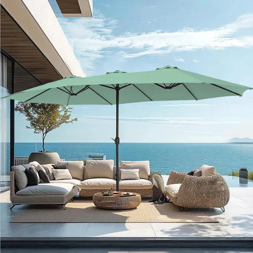 Miniatura 19 de PHI VILLA Sombrilla grande de 15 pies para patio con base incluida, sombrilla de doble cara rectangular para exteriores de gran tamaño con soporte