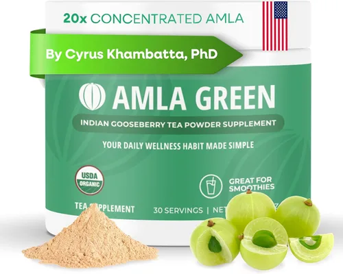 Amla Green Suplemento en polvo de superalimento de té, 20 veces Amla concentrado, mezcla antioxidante de verduras diarias con té Oolong orgánico y