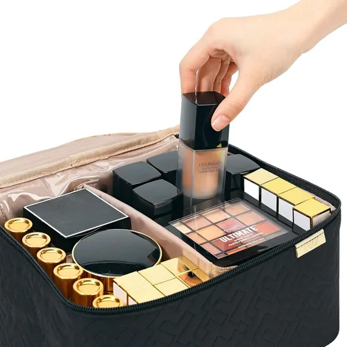 Miniatura 5 de NISHEL Bolsa Grande de Maquillaje de Viaje de Doble Capa para Mujeres, Estuche Cosmético, Organizador para Accesorios de Tamaño de Viaje, Botellas