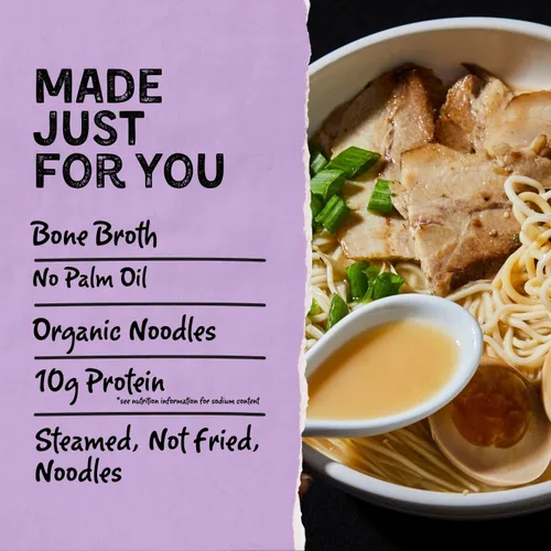 Miniatura 7 de Taza de ramen de caldo de hueso de cerdo Mike’s Mighty Good (Paquete de 6) – 8g de proteína Fideos ramen instantáneos – Orgánicos al vapor, sin OGM