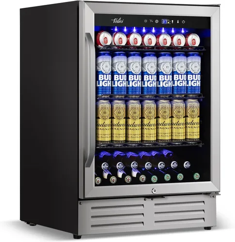 Miniatura 11 de Velivi Mini refrigerador con puerta de cristal, nevera pequeña, escritorio, enfriador de bebidas para bebidas de cerveza, 1.4 pies cúbicos