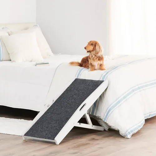 Miniatura 6 de Carlson - Rampa para mascotas de interior de 39.5 pulgadas, color blanco, plegable, altura ajustable, incluye asas, alfombra antideslizante y patas