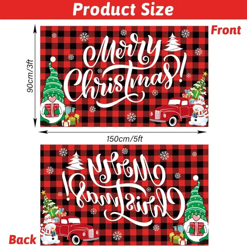 Miniatura 2 de Bandera de Feliz Navidad de 3 x 5 pies para decoración de patio y pancarta de búfalo rojo a cuadros de búfalo rojo, decoración al aire libre