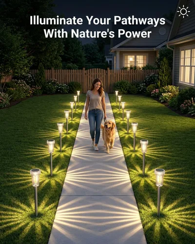 Miniatura 7 de DERAYSION Luces solares para exteriores, paquete de 8 luces impermeables para caminos de jardín, iluminación con poste de acero inoxidable